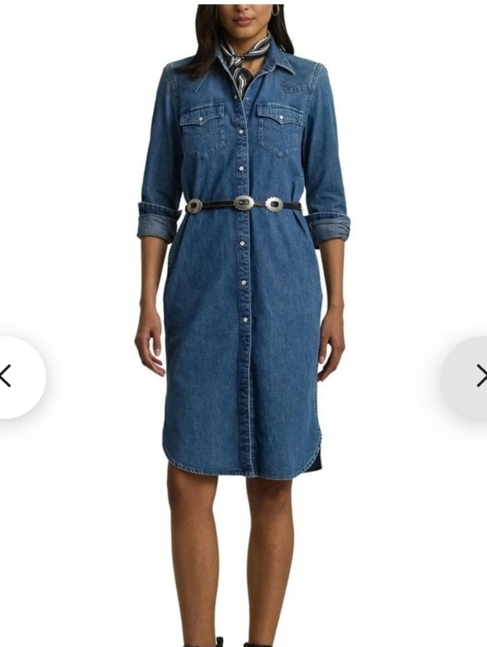 Ralph Lauren belted denim midi shirt dress in cotton women Jeans size 12p New